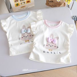 تيشيرت قصير الأكمام برسومات كرتونية لطيفة للبنات