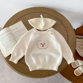 سترة محبوكة بتطريز دب جذاب على الطراز الكوري للأطفال