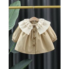 معطف بناتي فضفاض بازرار اماميه من القطن