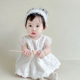 فستان بناتي صغير بحواف من التل مع رومبير داخلي للثبات للفتيات 