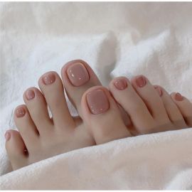 طقم أظافر مربعة لامعة وهادئة بتصميم بسيط وقابل للإزالة – 24 قطعة