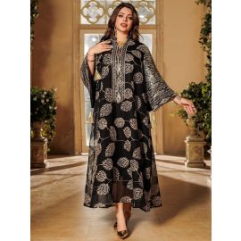 جلابية نسائية مطرزة ذات ياقة مرفوعه