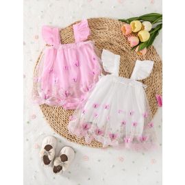 فستان برومبير صيفي مع حافة من الدانتيل وشبكة وفراشة للفتيات 