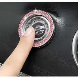 ملصق زينة لزر تشغيل السيارة عبر البصمة، اكسسوارات بصمة السيارة مرصعة بالماس بالكامل