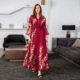 جلابية عربية بأكمام طويلة مع حزام للنساء
