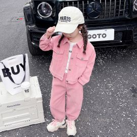 بدلة كاجوال من قماش مخملي من قطعتين للفتيات 