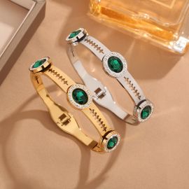 سوار نسائي من الفولاذ التيتانيوم مرصع بحجر زركونيوم أخضر مستدير