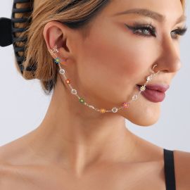 سلسلة انف شكل زهرة اكسسوار انف عصري معدني للنساء