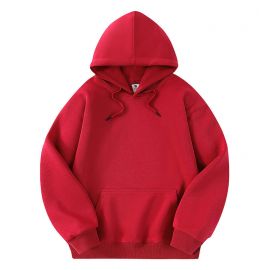 هودي بلون رمادي سادة بتصميم كلاسيكي مع قبعة وخيوط قابلة للشد للجنسين