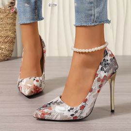 أحذية نسائية سهلة الارتداء ذات كعب عالٍ مصنوعة من قماش مزهر