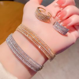 خاتم مع سوار من الألماس مرصع بالزركون بتقنية الميكرو للنساء