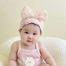 ربطة رأس دانتيل بفيونكة كبيرة انيقة للرضع / قطعتين