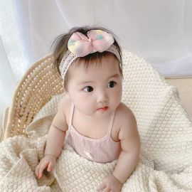 عصابة رأس بفيونكة مدمجة بكرات ملونة للفتيات الرضع / قطعتين