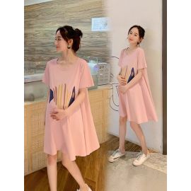 فستان نسائي مثالي للحوامل وبعد الولادة فضفاض بتصميم واسع وخصر عالٍ، مزين بنقوش تجريدية، مصنوع قابل للتنفس