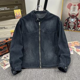 جاكيت جينز بسيط بأكمام وياقة عالية للرجال