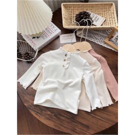 فنيلة ذو ياقة عالية واكمام مكشكشة مزينه بالزهور للفتيات