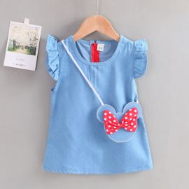 ملابس صيفية للبنات من قماش الدنيم، تنورة حقيبة خصر بأكمام قصيرة