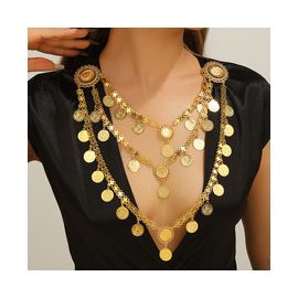 قلادة زينة مجوفة متعددة الطبقات على شكل عملة معدنية للنساء