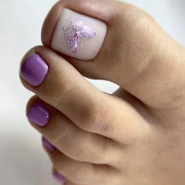 أظافر بلون أرجواني شكل فراشة نقية لامعة - 24 قطعة