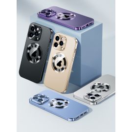 غلاف ايفون مزود بإبزيم مضاد للفتح وغطاء معدني مغناطيسي كامل من الزجاج الأصلي