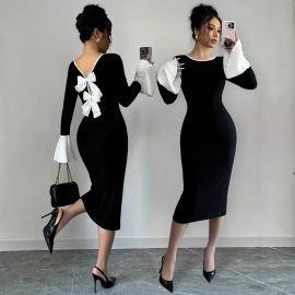 فستان نسائي ميدي مزين برباط من الخلف