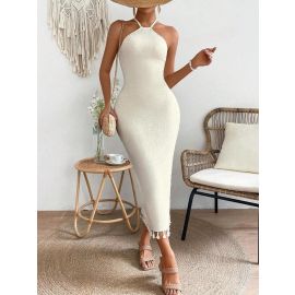 فستان ميدي نسائي مع ربطه رقبه وفتحه ظهر بتصميم عصري
