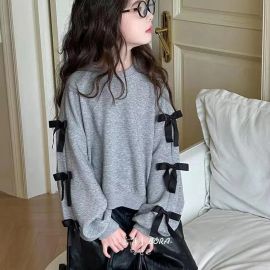 هودي بناتي رمادي مزين بفيونكات