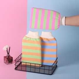 قفازات مخططة للتقشير والاستحمام مع تصميم مريح وسهل الاستخدام