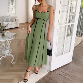 فستان نسائي ميدي بدون اكمام موديل مخطط