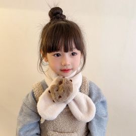 وشاح فروي جديد للأطفال لطيف ناعم الخامة، وشاح سميك دافئ للرقبة بدمية دب