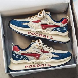  احذية من قماش شبكي بنعل سميك وباط أمامية للرجال 