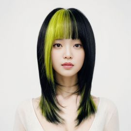  شعر مستعار أسود مخضر لامع بلون أخضر فسفوري للنساء