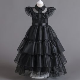 فستان اسود بناتي طويل بتصميم عصري