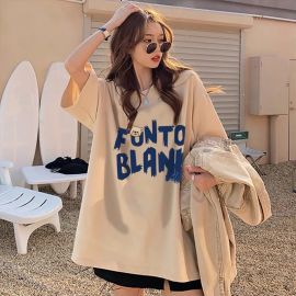 تيشيرت نسائي فضفاض ومريح، بأكمام قصيرة، مزين بطبعة "FUN TO BLANK" مع رسمة دب كرتوني