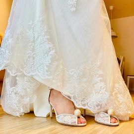 صندل زفاف كعب بمقدمة سمكة ومن شبكة قابلة للتهوية بحزام واحد للسيدات