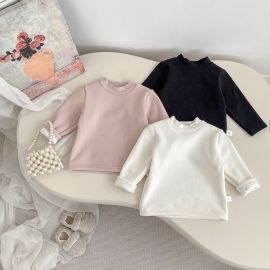  تي شيرت سميك بأكمام طويلة وياقة دائرية ولون سادة للاطفال المواليد