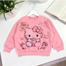 بلوزة أنيقة وجذابة بتصميم كرتوني بأكمام طويلة وياقة دائرية للفتيات