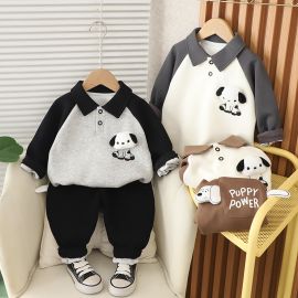 طقم خريفي كاجوال بقصة مريحة مناسب للمنزل والخروج للأولاد