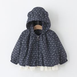  معطف بناتي  بغطاء رأس مزين بالزهور