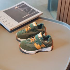 حذاء جلدي كاجوال غير قابل للانزلاق برباط وشريط لاصق للاولاد 