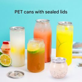 200\ 100 علبة بلاستيكية شفافة سميكة من مادة PET مع غطاء من الألومنيوم للمشروبات