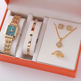 طقم ساعة يد كوارتز مربعة أنيقة مع إكسسواراتها