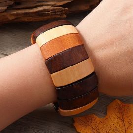 سوار من رقائق الخشب الطبيعي مصنوع يدويًا للسيدات