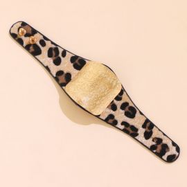 سوار دائري معدني قابل للتعديل بتصميم عتيق بطبعة جلد الفهد