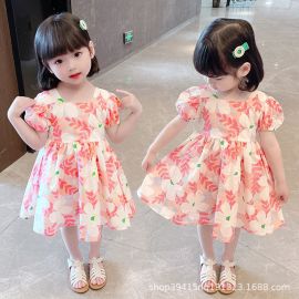 فستان قصير بناتي مزين بالزهور