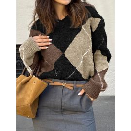 بلوزه نسائيه صوفية طويلة الأكمام محبوكة بألوان متداخلة