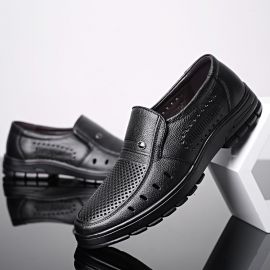 حذاء رسمي من الجلد الطبيعي مجوف ومقاوم يسمح بالتهوية للرجال