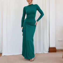 فستان نسائي طويل باكمام طويله مزين برباط من الخلف