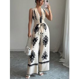 جمبسوت نسائي واسع الساق بدون اكمام بتصميم عصري