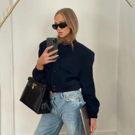 جاكت نسائي مزين بجيوب خارجيه